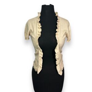 J Crew‎ Cashmere Blend Ruffle Trim Short Sleeve Cardigan Sweater Womens XS Cream